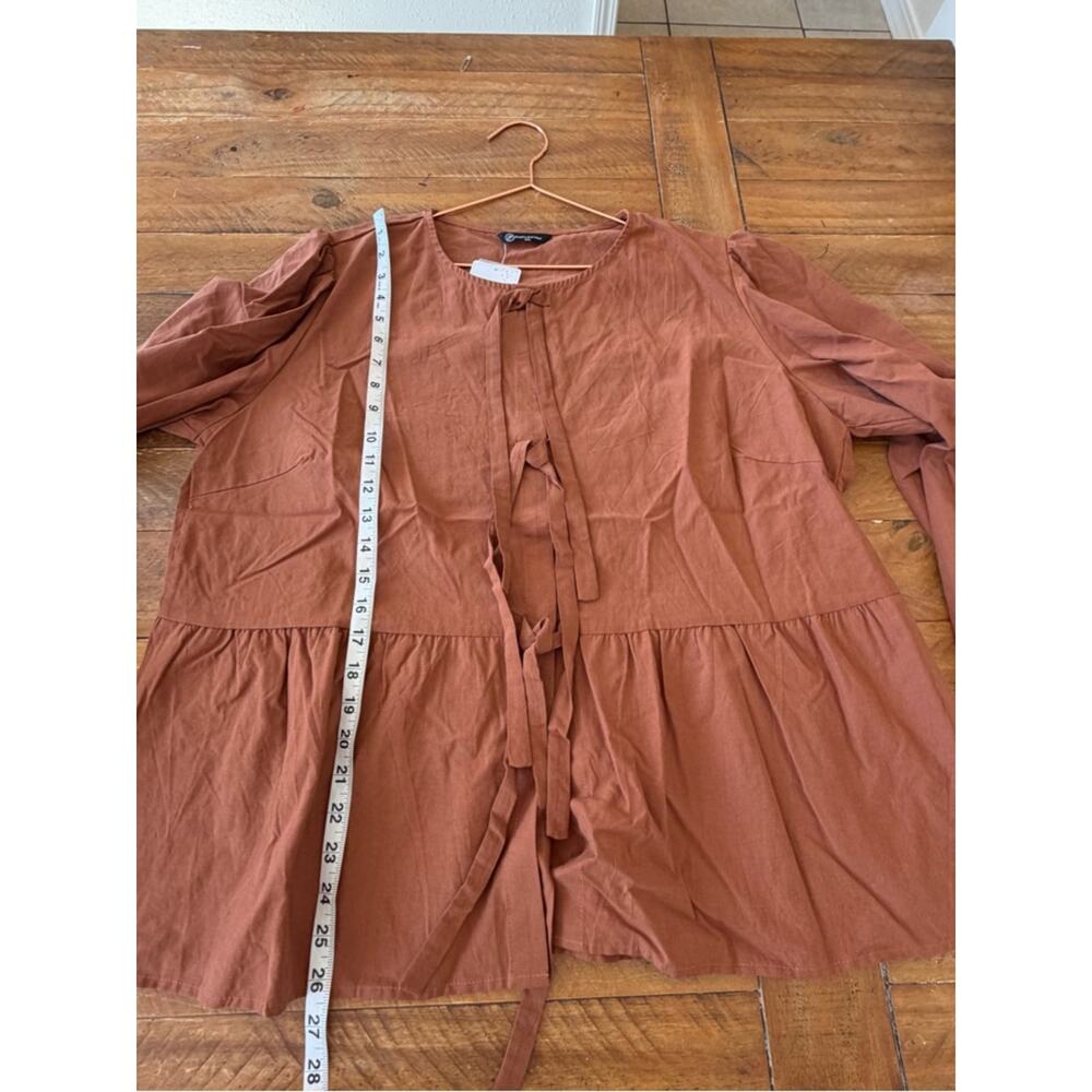 Pretty garden Rust Brown Peasant Blouse with Front Ties - Picture 5 of 6